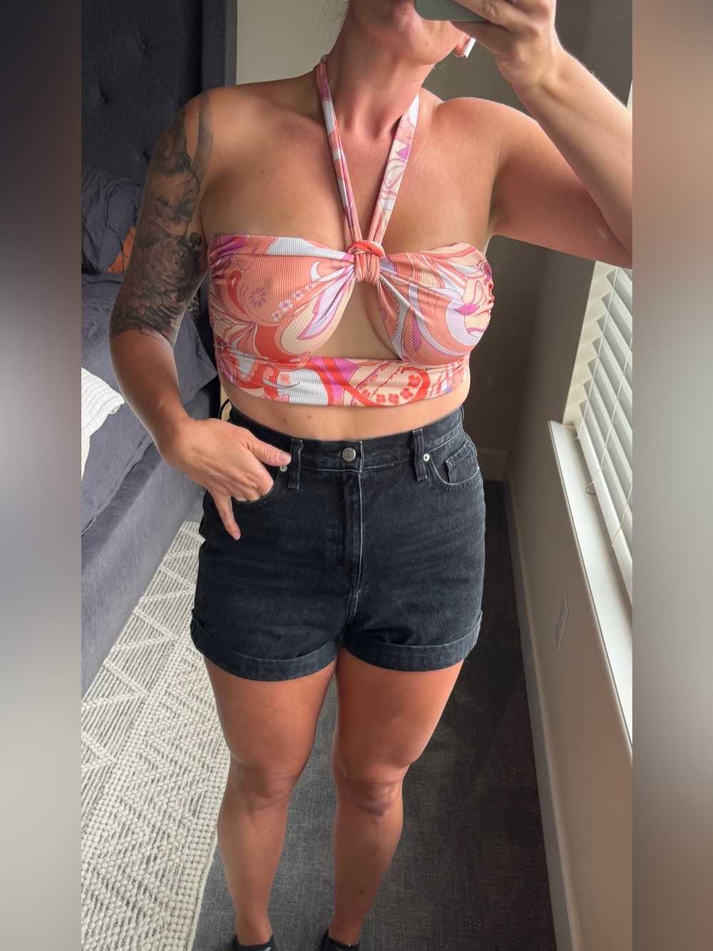 Princess Polly Pink & Coral Swirl Halter Knot Crop Top